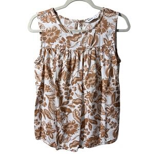 Sonoma Womens Brown White Floral Sleeveless Boho Blouse Top Size M Cotton Blend